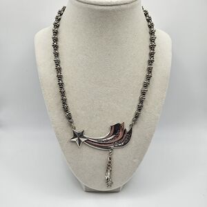 VINTAGE When You Wish Upon a Star Silver Tone Large Pendant Statement Necklace